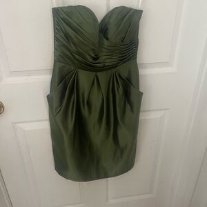 Chic Strapless Satin Dress in Olive
